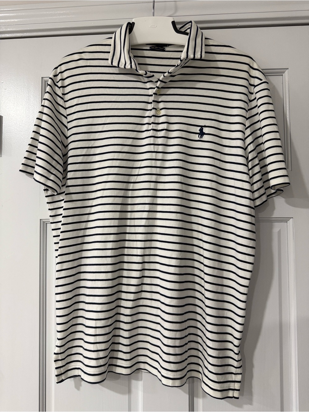 Vintage Polo Ralph Lauren White Striped Short Sleeve Polo Shirt Mens Size L